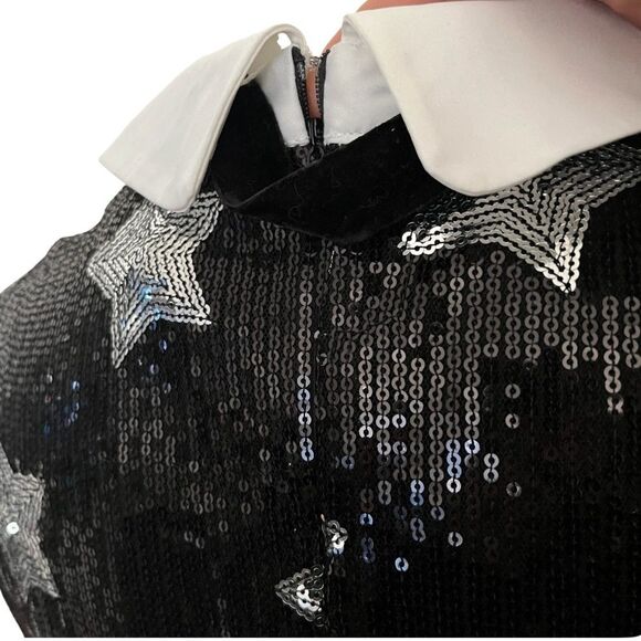 MODCLOTH Reigning Starlet A-Line Dress Black Silver Stars Sequined Bodice Size 8 - Picture 8 of 13